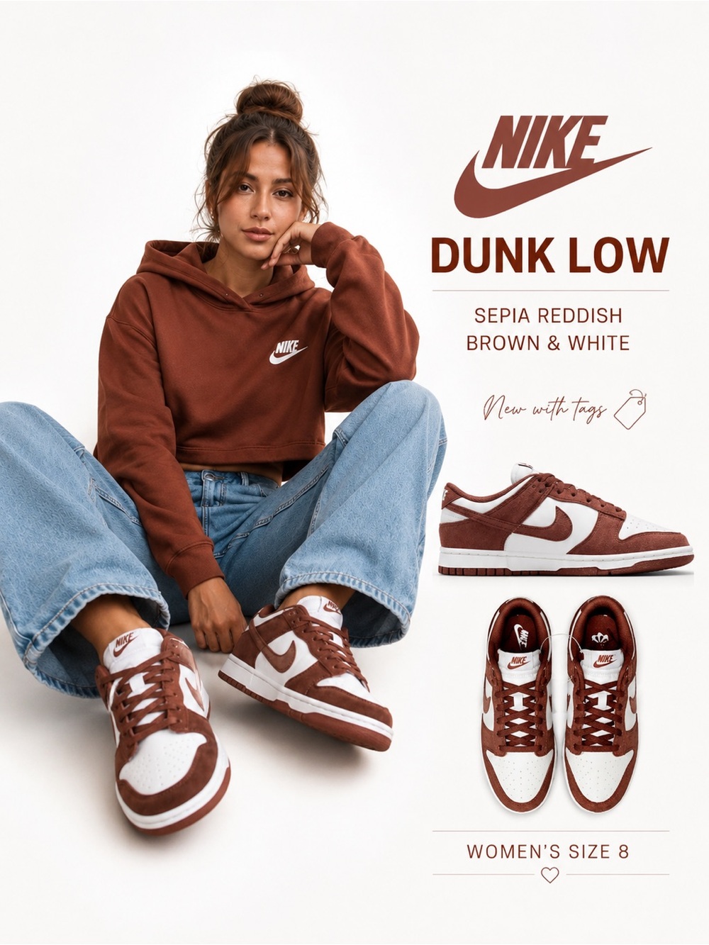 Nike Dunks Sepia reddish Brown and White Sneakers NWT women’s size 8